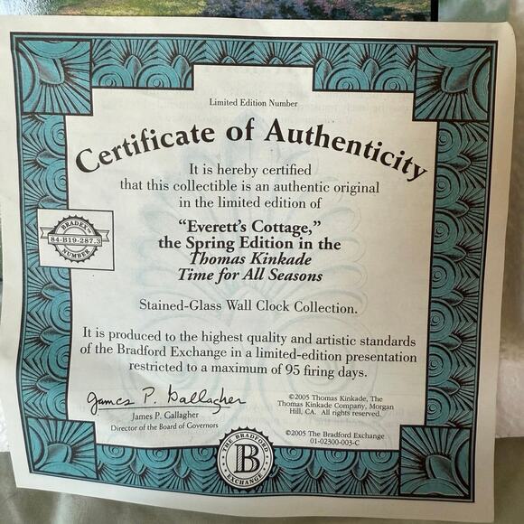 Thomas Kinkade "Everett’s Cottage, "Spring Edition in the
Wall Clock Collection. - Picture 2 of 3